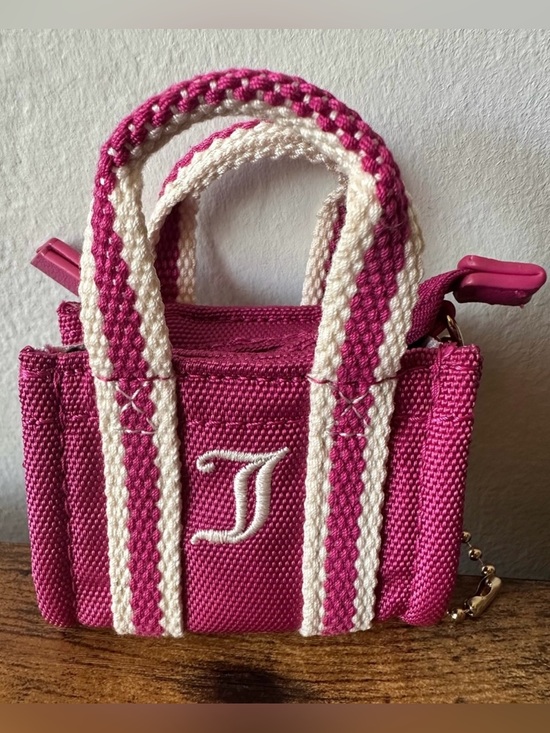 Juicy Couture Handbags - Juicy Couture Pink & White Mini Tote Bag Charm Keychain with Embroidered J NWOT